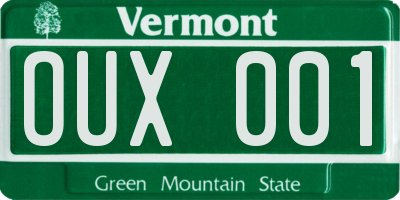 VT license plate OUX001