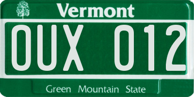 VT license plate OUX012