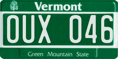 VT license plate OUX046