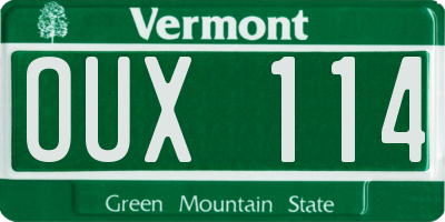 VT license plate OUX114
