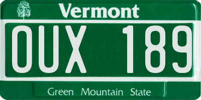 VT license plate OUX189