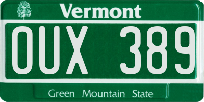 VT license plate OUX389
