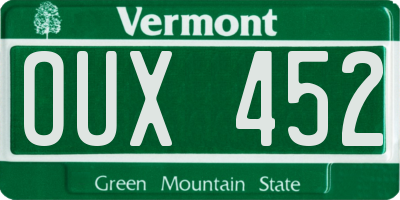 VT license plate OUX452