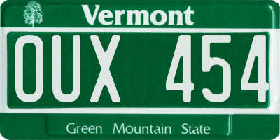 VT license plate OUX454