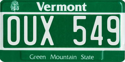 VT license plate OUX549