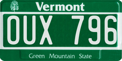 VT license plate OUX796