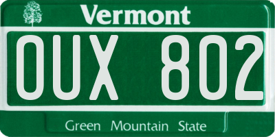 VT license plate OUX802