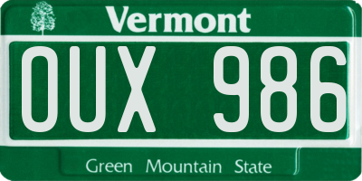 VT license plate OUX986