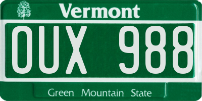 VT license plate OUX988