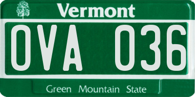 VT license plate OVA036