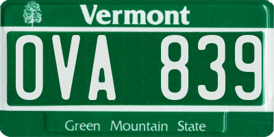 VT license plate OVA839