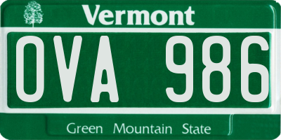VT license plate OVA986