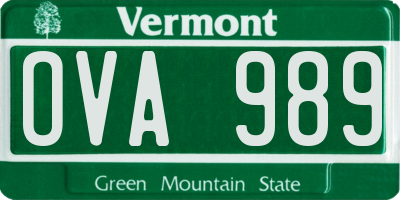 VT license plate OVA989