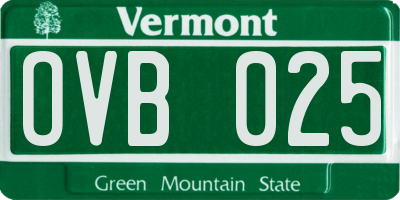 VT license plate OVB025