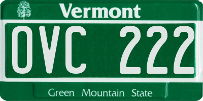 VT license plate OVC222