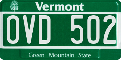 VT license plate OVD502