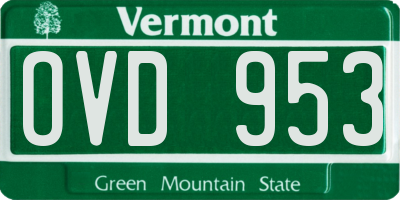 VT license plate OVD953
