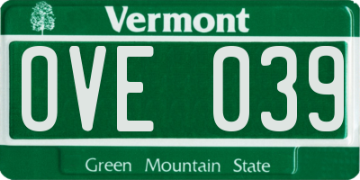 VT license plate OVE039