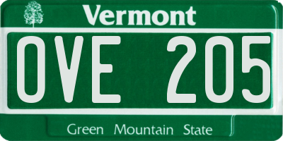 VT license plate OVE205