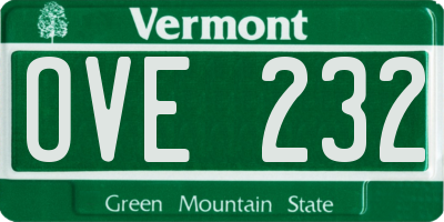 VT license plate OVE232