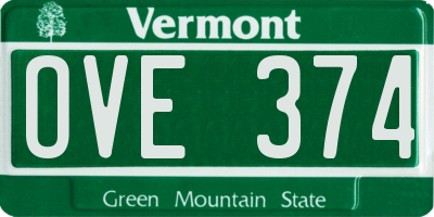 VT license plate OVE374
