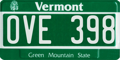 VT license plate OVE398
