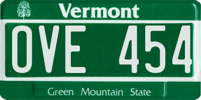 VT license plate OVE454