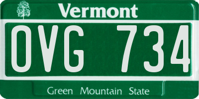 VT license plate OVG734