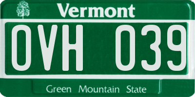 VT license plate OVH039