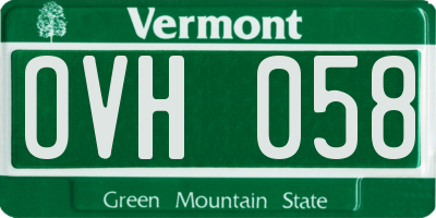 VT license plate OVH058