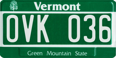 VT license plate OVK036
