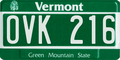 VT license plate OVK216