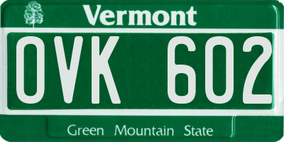 VT license plate OVK602