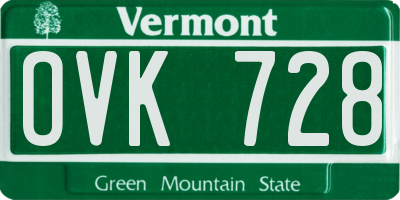 VT license plate OVK728