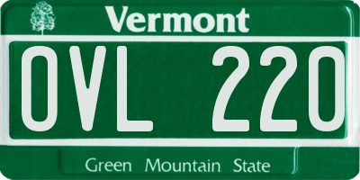 VT license plate OVL220