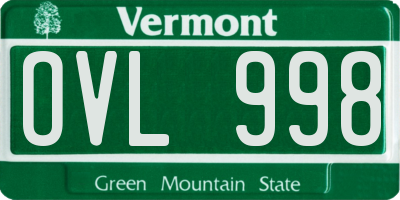 VT license plate OVL998