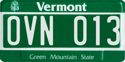 VT license plate OVN013