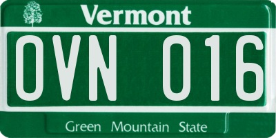VT license plate OVN016