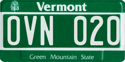 VT license plate OVN020