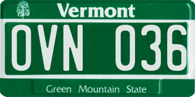VT license plate OVN036