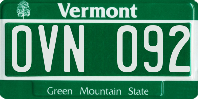 VT license plate OVN092