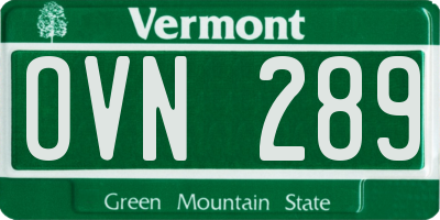 VT license plate OVN289
