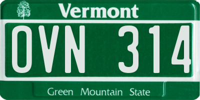VT license plate OVN314