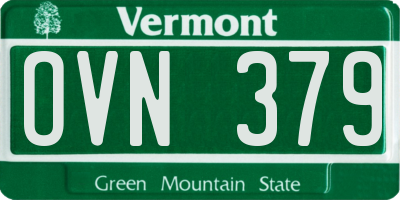 VT license plate OVN379