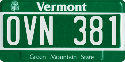 VT license plate OVN381