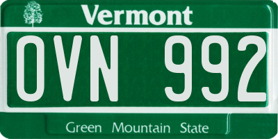 VT license plate OVN992