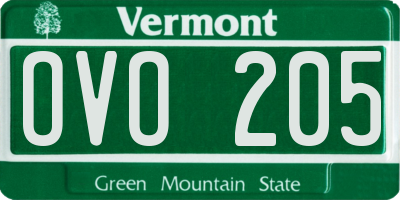 VT license plate OVO205