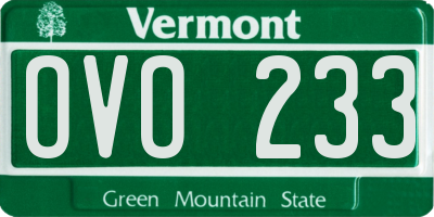 VT license plate OVO233