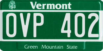 VT license plate OVP402