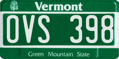 VT license plate OVS398